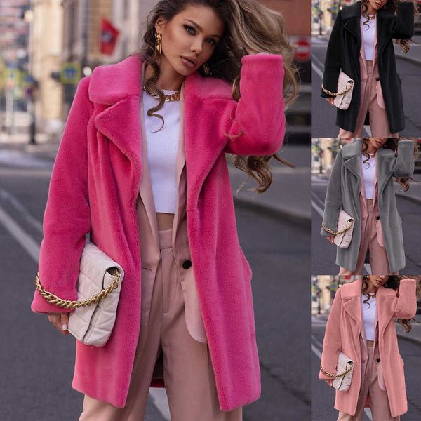women's fur faux leather coat mid-length imitation autumn and winter plush t220928, Black
women's fur faux leather coat mid-length imitation autumn and winter plush t220928, Black