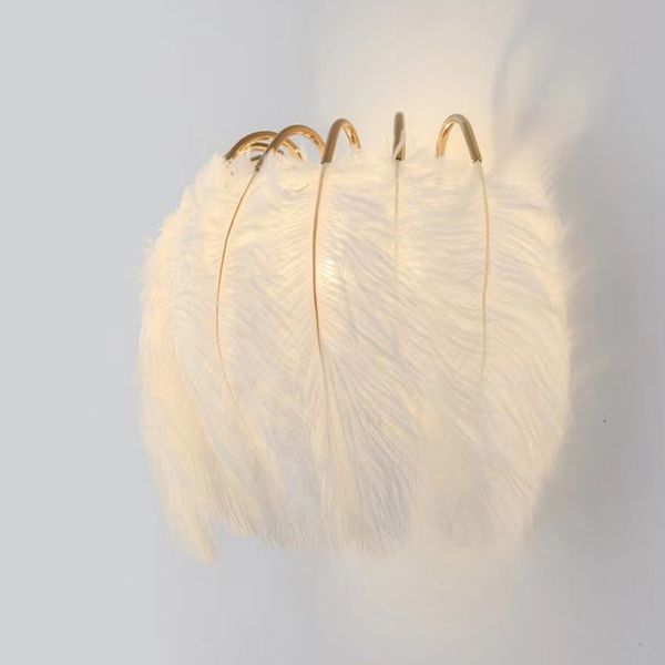 

Nordic Feather Wall Lamps Simple Girl Princess Room Decor Sconces for Home Romantic Bedroom Bedside Lamp Mirror Light
