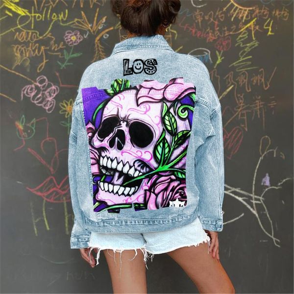 autumn and winter new lapel long-sleeved denim jacket women's street rock punk personality pattern skull print graffiti outside, Black;brown
autumn and winter new lapel long-sleeved denim jacket women's street rock punk personality pattern skull print graffiti outside, Black;brown