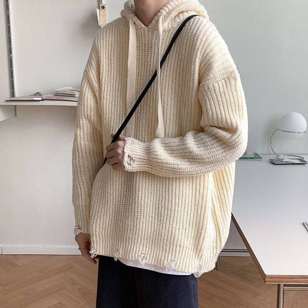 men's sweaters winter hooded sweater men warm fashion casual knit pullover men korean loose hole long sleeve sweater mens jumper clothe, White;black
men's sweaters winter hooded sweater men warm fashion casual knit pullover men korean loose hole long sleeve sweater mens jumper clothe, White;black