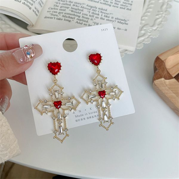 europe and america retro red heart crystal dangle chandelier women's cross pendant rhinestone earrings jewelry party anniversary gift a, Silver
europe and america retro red heart crystal dangle chandelier women's cross pendant rhinestone earrings jewelry party anniversary gift a, Silver