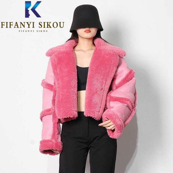 women's fur faux suede leather spliced jacket women short plush coat luxury fashion lamb streetwear winter warm overcoat female t220928, Black
women's fur faux suede leather spliced jacket women short plush coat luxury fashion lamb streetwear winter warm overcoat female t220928, Black