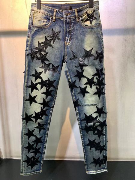 men's jeans hip hop men high street luxury brand leather star patch embroidery stretch slim fit mens summer jean 220929, Blue
men's jeans hip hop men high street luxury brand leather star patch embroidery stretch slim fit mens summer jean 220929, Blue