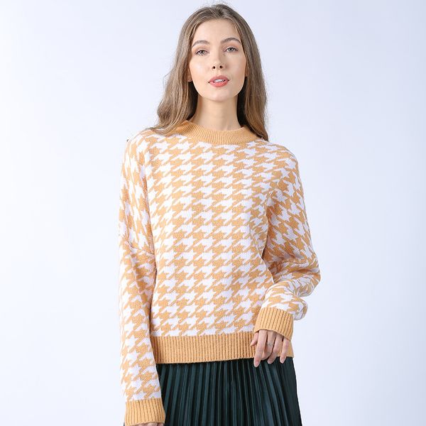 new fall/winter 2022 women's sweaters casual pullover knitted with thousand bird check sweater of european and american large size, White;black
new fall/winter 2022 women's sweaters casual pullover knitted with thousand bird check sweater of european and american large size, White;black