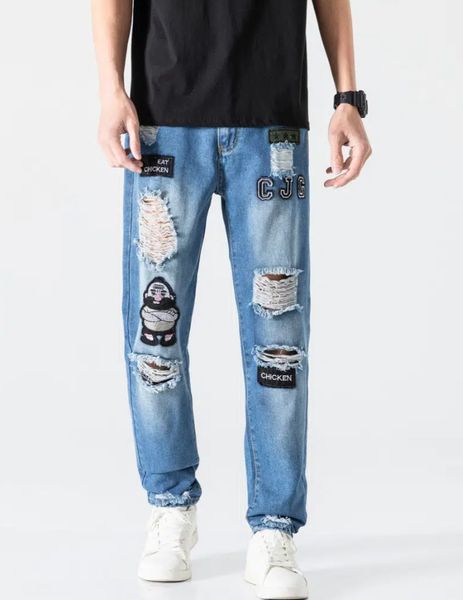 men's applique long length jeans / jeans style boyfriend fits, Blue
men's applique long length jeans / jeans style boyfriend fits, Blue