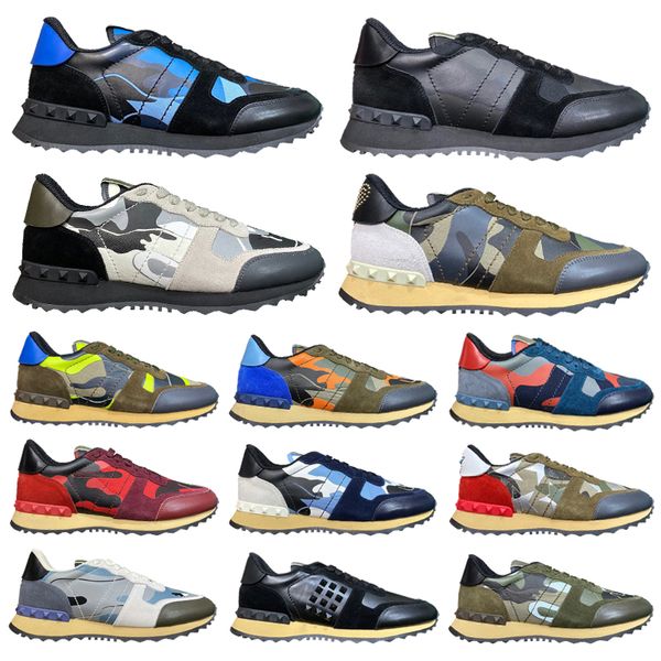 women men camouflage suede mesh sneakers rivet leather lacing casual shoes rockrunner star boots running shoes flats shoes with box, Black
women men camouflage suede mesh sneakers rivet leather lacing casual shoes rockrunner star boots running shoes flats shoes with box, Black