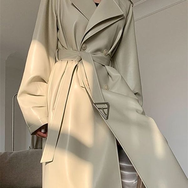 women's leather faux lautaro spring autumn long trench coat for women belt double breasted luxury elegant fashion 220928, Black
women's leather faux lautaro spring autumn long trench coat for women belt double breasted luxury elegant fashion 220928, Black