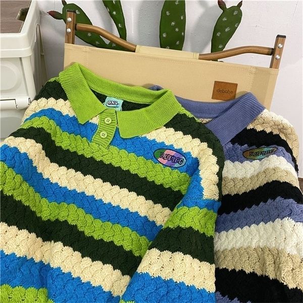 womens sweaters green stitching striped sweater women autumn and winter polo collar sweet and cute casual warm knitted sweater coat 220929, White;black
womens sweaters green stitching striped sweater women autumn and winter polo collar sweet and cute casual warm knitted sweater coat 220929, White;black