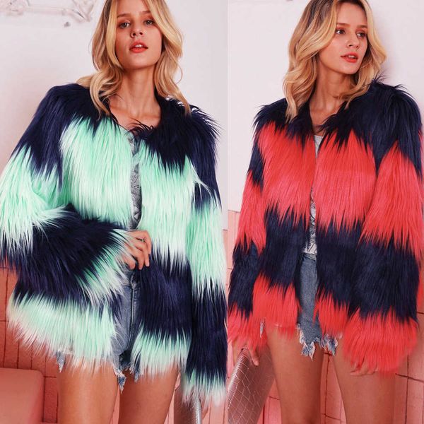 women's fur faux leather coat fashion imitation contrast color fall winter ry t220928, Black
women's fur faux leather coat fashion imitation contrast color fall winter ry t220928, Black