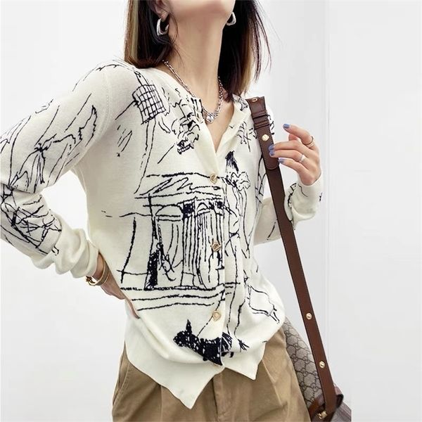 women's knits tees graffiti digital jacquard fine imitation fashion wool knitted cardigan 22 spring autumn thin loose jacket trendy swe, White
women's knits tees graffiti digital jacquard fine imitation fashion wool knitted cardigan 22 spring autumn thin loose jacket trendy swe, White