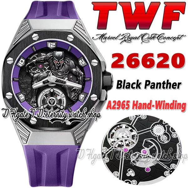 twf tw26620 a2965 hand winding mens watch 42mm tourbillon titanium steel case ceramic bezel 3d black panther dial purple rubber strap 2022 s, Slivery;brown
twf tw26620 a2965 hand winding mens watch 42mm tourbillon titanium steel case ceramic bezel 3d black panther dial purple rubber strap 2022 s, Slivery;brown