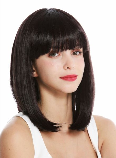popular women's wig short shoulder length long bob fringe smooth dark brown purple wig, Black
popular women's wig short shoulder length long bob fringe smooth dark brown purple wig, Black