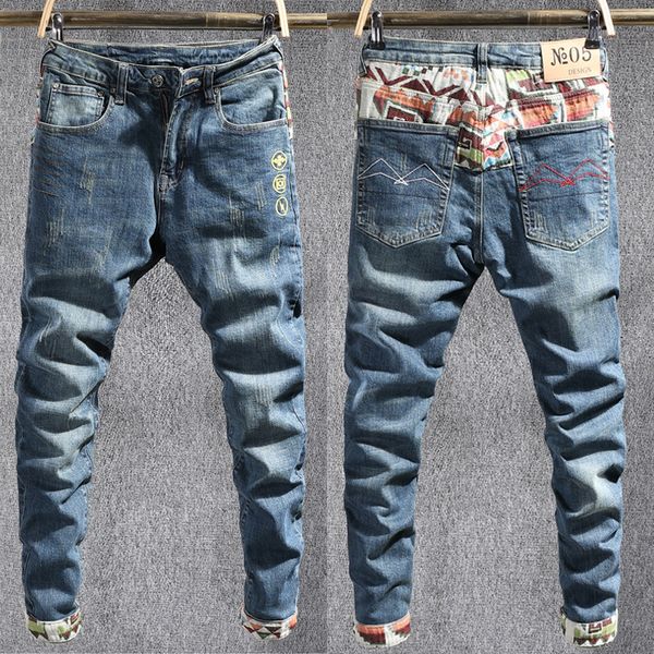 men's jeans fashion streetwear men jeans elastic slim fit embroidery patchwork ripped denim pants japanese style vintage designer trous, Blue
men's jeans fashion streetwear men jeans elastic slim fit embroidery patchwork ripped denim pants japanese style vintage designer trous, Blue