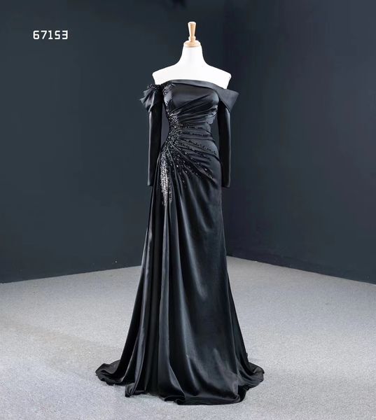 elegant special occasion dresses off shoulder beaded black satin high slit party dress sm67153
elegant special occasion dresses off shoulder beaded black satin high slit party dress sm67153