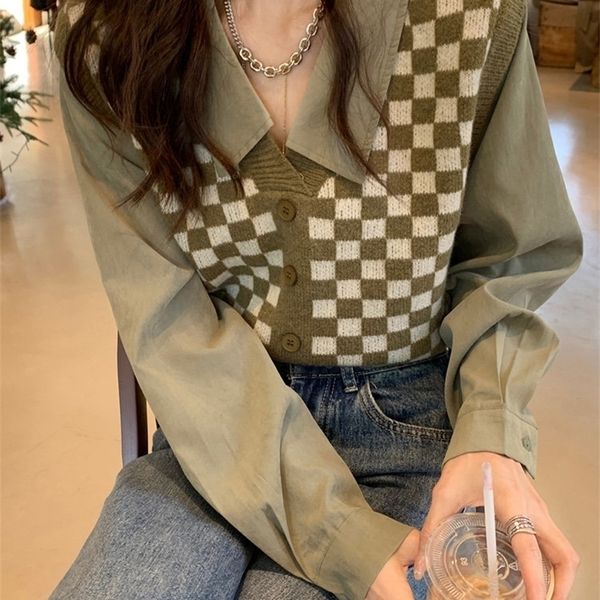 womens sweaters circyy sweater women fake two knitted shirt patchwork checkerboard turndown collar long sleeve vintage clothes spring autumn, White;black
womens sweaters circyy sweater women fake two knitted shirt patchwork checkerboard turndown collar long sleeve vintage clothes spring autumn, White;black