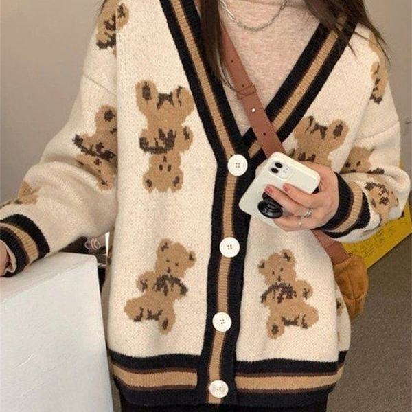 women's knits tees woherb autumn women knitted sweater bear cardigan cute korean japanese fashion crochet harajuku loose casyal kardig, White
women's knits tees woherb autumn women knitted sweater bear cardigan cute korean japanese fashion crochet harajuku loose casyal kardig, White