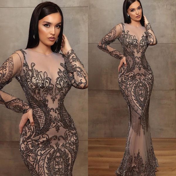 modern beading mermaid prom dresses sheer neck jewel party dresses long sleeves tassels sequins custom made evening dress, Black;red
modern beading mermaid prom dresses sheer neck jewel party dresses long sleeves tassels sequins custom made evening dress, Black;red