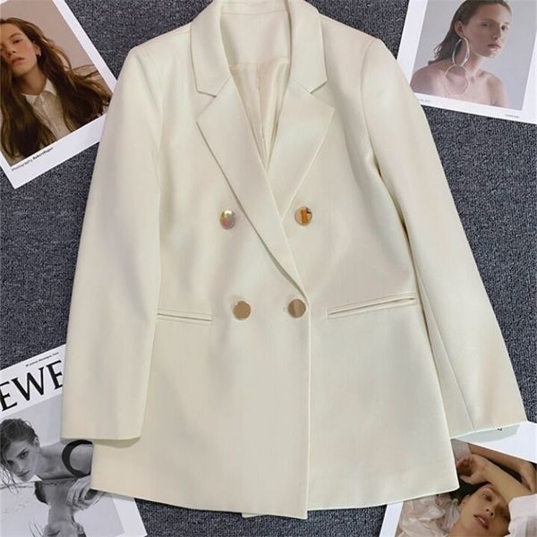 women's suits blazers autumn double breasted jacket korean version pure color loose office fashion simple casual blazer women 220929, White;black
women's suits blazers autumn double breasted jacket korean version pure color loose office fashion simple casual blazer women 220929, White;black