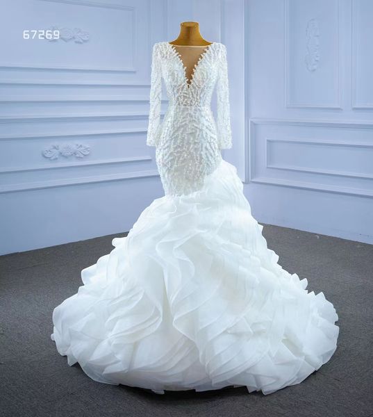 mermaid wedding dress luxury lace full sleeve deep v-neck pleated beaded sequinssm67269, White
mermaid wedding dress luxury lace full sleeve deep v-neck pleated beaded sequinssm67269, White