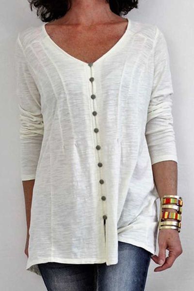 women's knits & tees women's clothing summer new casual solid color v-neck long sleeve t-shirt, White
women's knits & tees women's clothing summer new casual solid color v-neck long sleeve t-shirt, White
