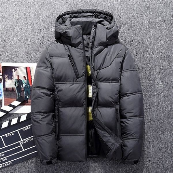 men's down parkas windproof jackets men warm hooded winter outerwear smart casual white coats male padded jacket 220930, Black