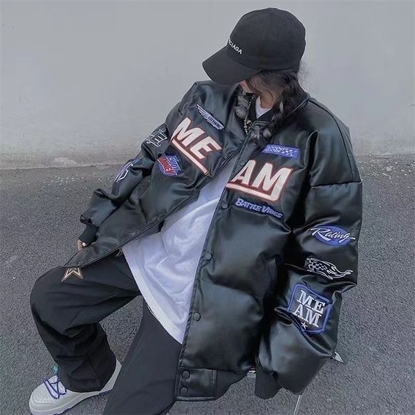 womens down parkas hip hop bomber jacket woman varsity pu leather jackets womens winter coats american street retro racing car jacket 220929, Black
womens down parkas hip hop bomber jacket woman varsity pu leather jackets womens winter coats american street retro racing car jacket 220929, Black