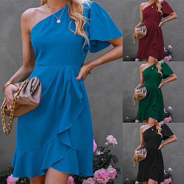 women's knits & tees women's clothing dress 2022 summer solid color single sleeve slant shoulder style ruffle high waist middle sk, White
women's knits & tees women's clothing dress 2022 summer solid color single sleeve slant shoulder style ruffle high waist middle sk, White
