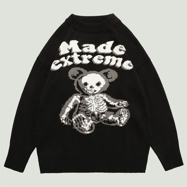 men's sweaters streetwear vintage bear skeleton letter knitted sweater mens harajuku oversized loose casual cotton pullover couples aut, White;black
men's sweaters streetwear vintage bear skeleton letter knitted sweater mens harajuku oversized loose casual cotton pullover couples aut, White;black