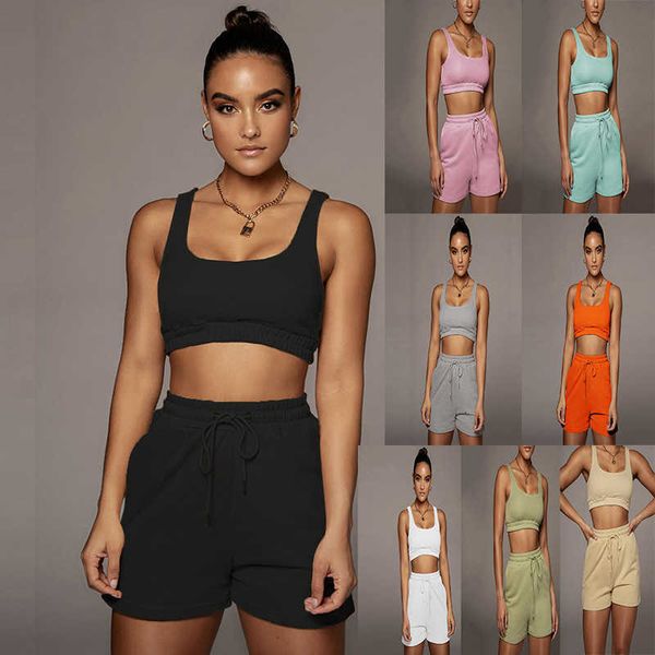 two piece dress women's clothing 2021 solid vest drawstring sports suit popular two piece shorts, White
two piece dress women's clothing 2021 solid vest drawstring sports suit popular two piece shorts, White
