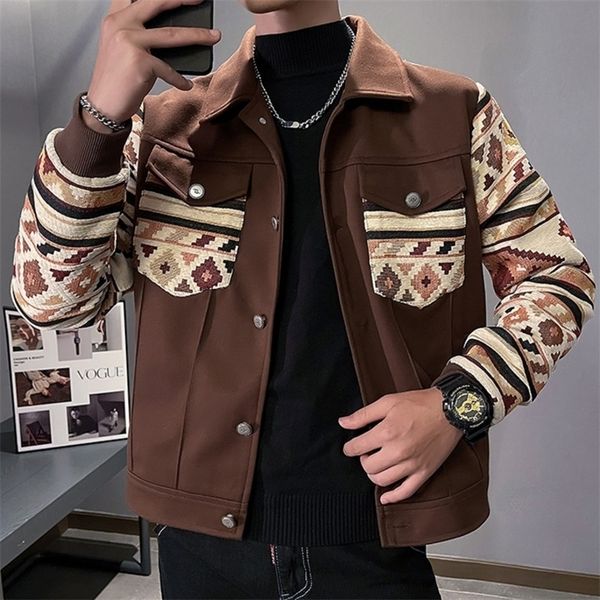 mens jackets fall version lapel vintage ethnic pattern stitching motorcycle korean slim british trend casual 220930, Black;brown
mens jackets fall version lapel vintage ethnic pattern stitching motorcycle korean slim british trend casual 220930, Black;brown