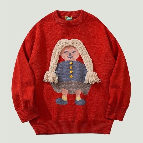men's sweaters streetwear knitted harajuku japanese anime girl braid pattern jumper autumn hip hop casual loose pullover couples 220930, White;black
men's sweaters streetwear knitted harajuku japanese anime girl braid pattern jumper autumn hip hop casual loose pullover couples 220930, White;black