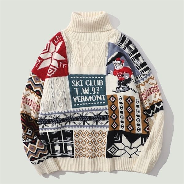 men's sweaters christmas streetwear hip hop vintage embroidery bear patchwork harajuku turtleneck knitted couple red 220930, White;black
men's sweaters christmas streetwear hip hop vintage embroidery bear patchwork harajuku turtleneck knitted couple red 220930, White;black