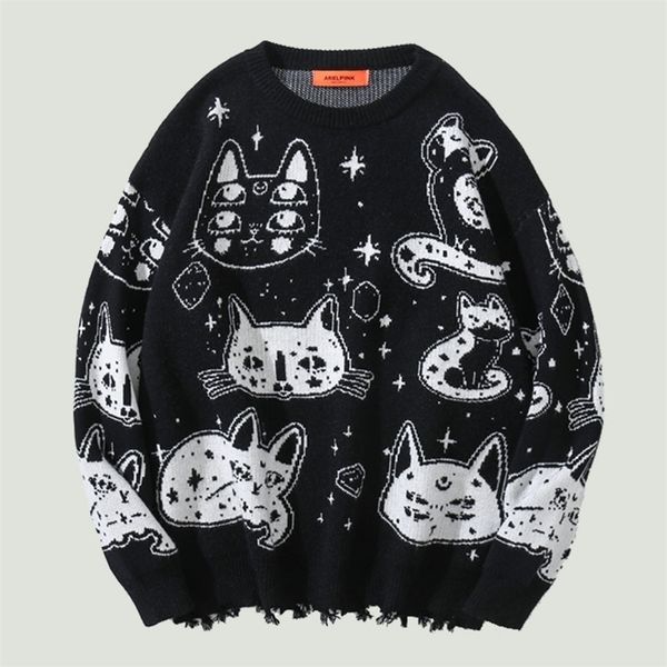 men's sweaters hip hop oversized knitted mens retro cartoon cat printed jumper streetwear casual o-neck college style pullover 220930, White;black
men's sweaters hip hop oversized knitted mens retro cartoon cat printed jumper streetwear casual o-neck college style pullover 220930, White;black