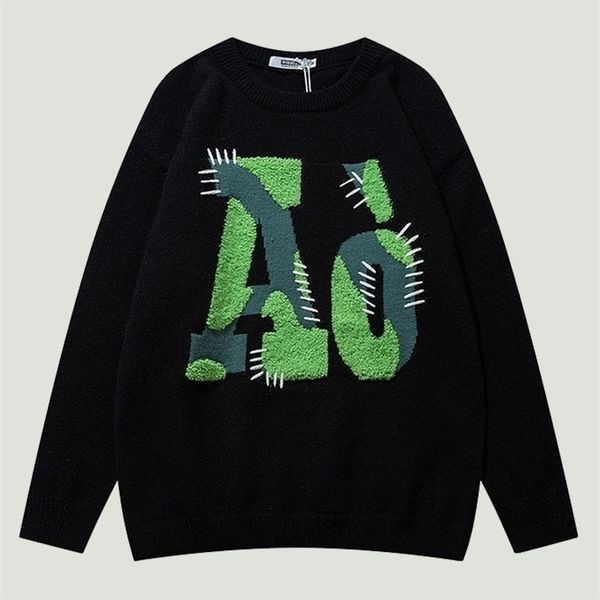 men's sweaters oversized knitted high street vintage letter flocking jumper harajuku hip hop casual o-neck loose pullover 220930, White;black
men's sweaters oversized knitted high street vintage letter flocking jumper harajuku hip hop casual o-neck loose pullover 220930, White;black