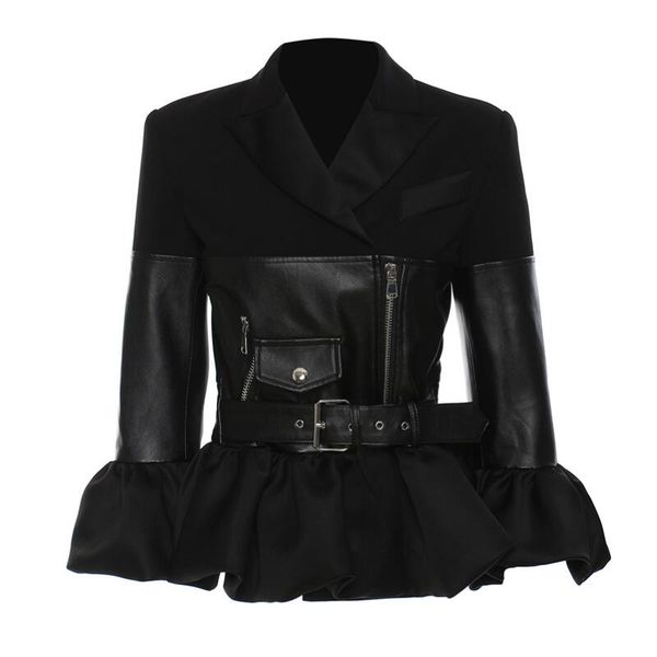 slim black leather sashes zippers ruffkes hem jacket women lapel long sleeve femme coat fashion ruffle stitching pu jacket w299, Black;brown
slim black leather sashes zippers ruffkes hem jacket women lapel long sleeve femme coat fashion ruffle stitching pu jacket w299, Black;brown