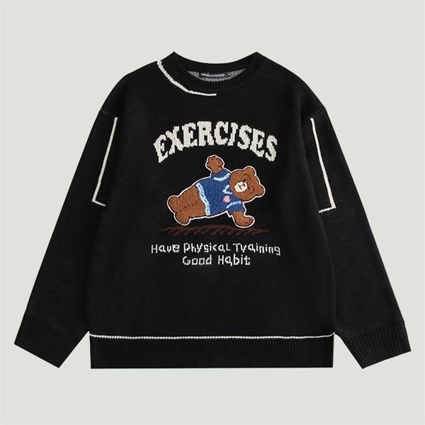 men's sweaters hip hop knitted streetwear harajuku cartoon bear letter embroidery fashion casual loose o-neck pullovers couples 220930, White;black
men's sweaters hip hop knitted streetwear harajuku cartoon bear letter embroidery fashion casual loose o-neck pullovers couples 220930, White;black