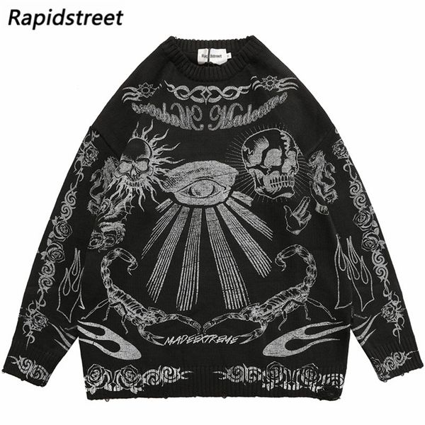 men's sweaters hip hop oversize men women harajuku skull graffiti retro vintage knitted cotton pullover fall winter 220930, White;black 
men's sweaters hip hop oversize men women harajuku skull graffiti retro vintage knitted cotton pullover fall winter 220930, White;black