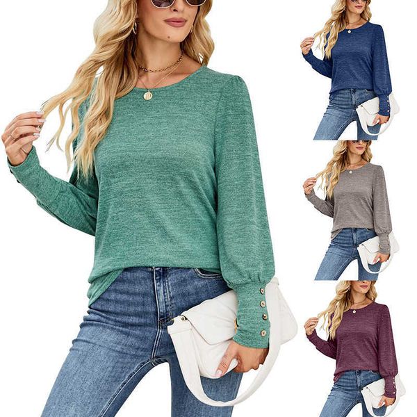 2022 t-shirt women's autumn and winter new bubble sleeve round neck button long shirt, White
2022 t-shirt women's autumn and winter new bubble sleeve round neck button long shirt, White