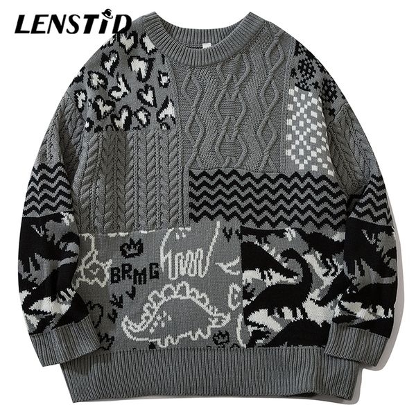 men's sweaters lenstid men hip hop knitted jumper dinosaur color block streetwear harajuku autumn fashion casual loose pullovers 220930, White;black
men's sweaters lenstid men hip hop knitted jumper dinosaur color block streetwear harajuku autumn fashion casual loose pullovers 220930, White;black