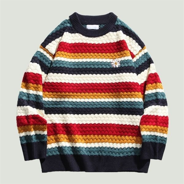 men's sweaters mens rainbow stripe korean style harajuku daisy embroidery oversize loose casual knitted pullover couples autumn winter, White;black
men's sweaters mens rainbow stripe korean style harajuku daisy embroidery oversize loose casual knitted pullover couples autumn winter, White;black