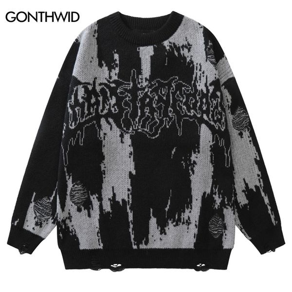 men's sweaters hip ripped grunge y2k vintage knitted punk gothic streetwear jumpers sweater men women harajuku fashion pullover 220930, White;black
men's sweaters hip ripped grunge y2k vintage knitted punk gothic streetwear jumpers sweater men women harajuku fashion pullover 220930, White;black
