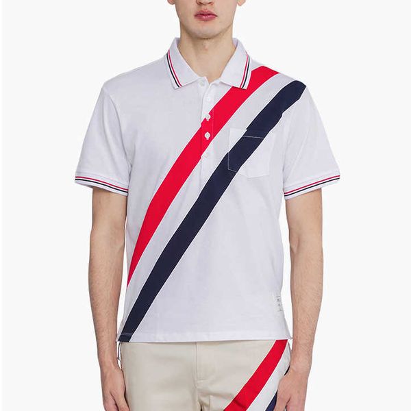 tb 2021 thom fashion brand polo shirts men casual slim cotton patchwork summer short sleeve contrast color striped clothing, White;black
tb 2021 thom fashion brand polo shirts men casual slim cotton patchwork summer short sleeve contrast color striped clothing, White;black