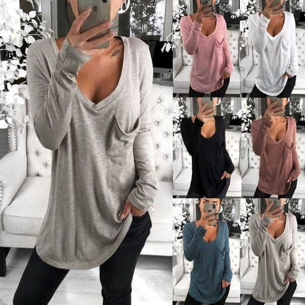 women's knits & tees women's clothing ladies knitwear autumn v-neck loose pocket long sleeve t-shirt, White
women's knits & tees women's clothing ladies knitwear autumn v-neck loose pocket long sleeve t-shirt, White