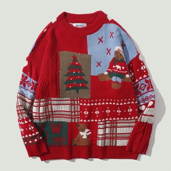 men's sweaters hip hop christmas jacquard knitted men streetwear harajuku patchwork animal bear pattern o-neck pullover couples 220930, White;black
men's sweaters hip hop christmas jacquard knitted men streetwear harajuku patchwork animal bear pattern o-neck pullover couples 220930, White;black