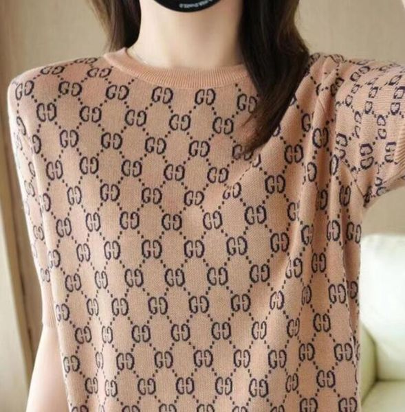 new woman sweaters luxury designer pullover knitted t-shirt short-sleeved loose hollow apple crop top, White;black
new woman sweaters luxury designer pullover knitted t-shirt short-sleeved loose hollow apple crop top, White;black