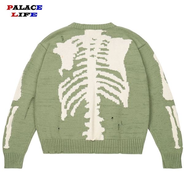men oversized green loose skeleton bone printing woman quality high street damage hole vintage knitted sweater 220811, White;black
men oversized green loose skeleton bone printing woman quality high street damage hole vintage knitted sweater 220811, White;black