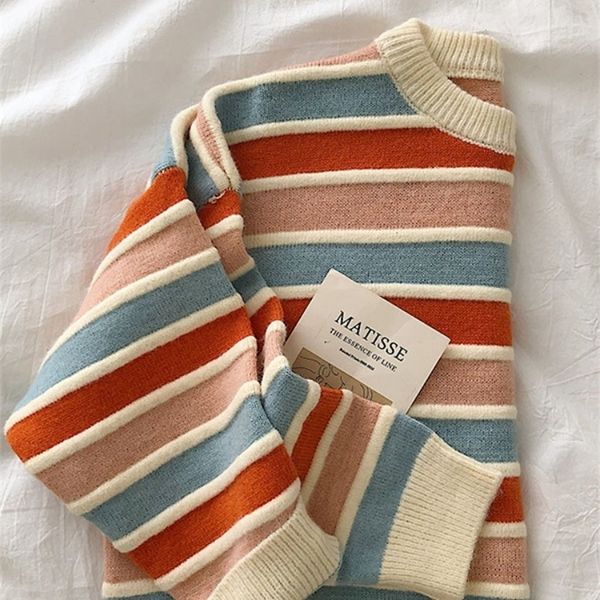 women stripe sweater autumn winter loose long sleeve pullover korean ladies knitted patchwork korean sweaters 220811, White;black
women stripe sweater autumn winter loose long sleeve pullover korean ladies knitted patchwork korean sweaters 220811, White;black