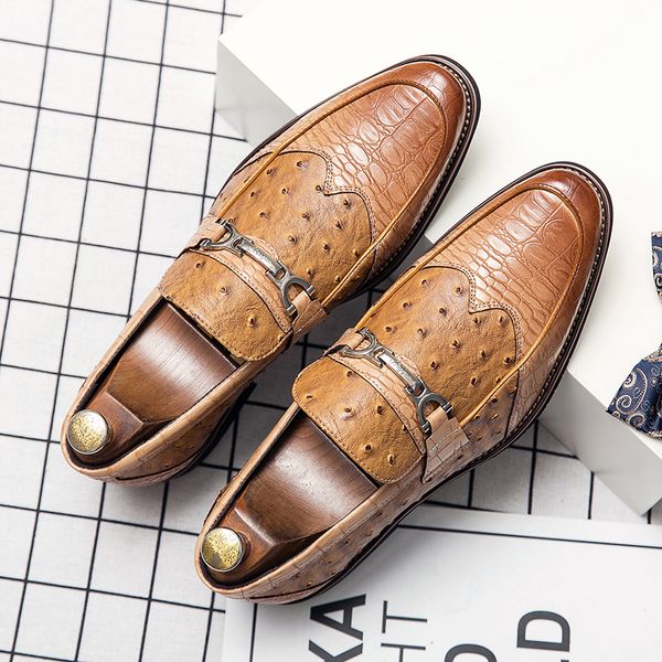 Men Elegant Loafers PU Brown Ostrich Leather Pattern Metal Decorative Slip-on Fashion Classic Business Casual Daily Dress Shoes, Clear
Men Elegant Loafers PU Brown Ostrich Leather Pattern Metal Decorative Slip-on Fashion Classic Business Casual Daily Dress Shoes, Clear