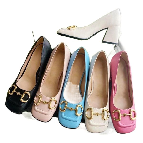 2022 designer sandals women horsebit mid-heel slingback pumps vintage square toe mules summer sandal, Black