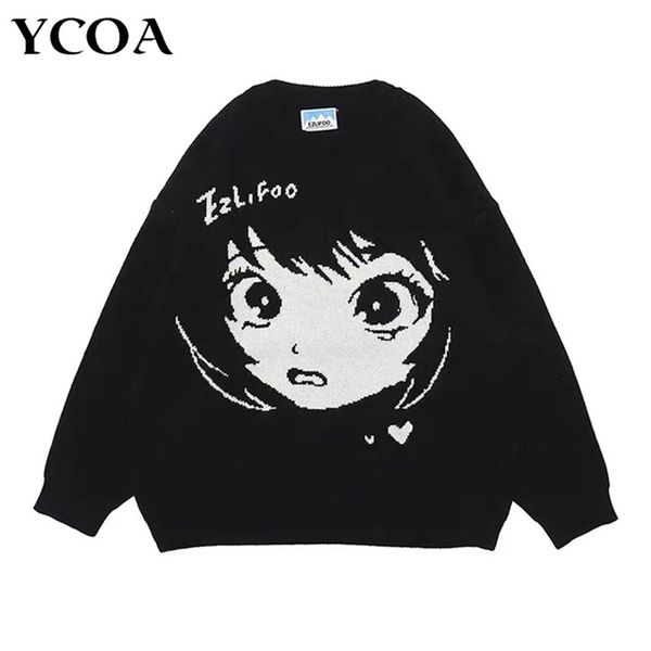 women's sweater ladies oversize anime y2k aesthetic kawaii pullovers long sleeve streetwear goth winter vintage clothing 220811, White;black
women's sweater ladies oversize anime y2k aesthetic kawaii pullovers long sleeve streetwear goth winter vintage clothing 220811, White;black